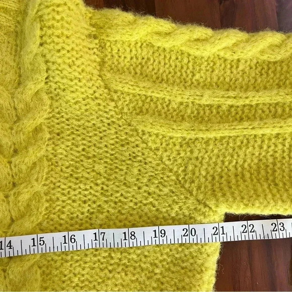 Mother The Wide Sleeve Jumper Crop Highlighter Yellow Cable-Knit Sweater XS - Picture 12 of 12